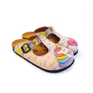 WHITE & PINK UNICORN HEART T-STRAP MULE CAL1507
